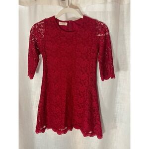 April‎ Girl Red Lace Dress Girls Large 3/4 Sleeve Pre-teen EUC